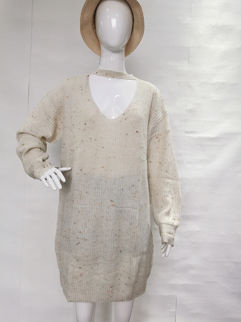 Women V NECK long sleeve winter sweater dress winter women clothing plus size fall casual sweater dress long sleeve knit