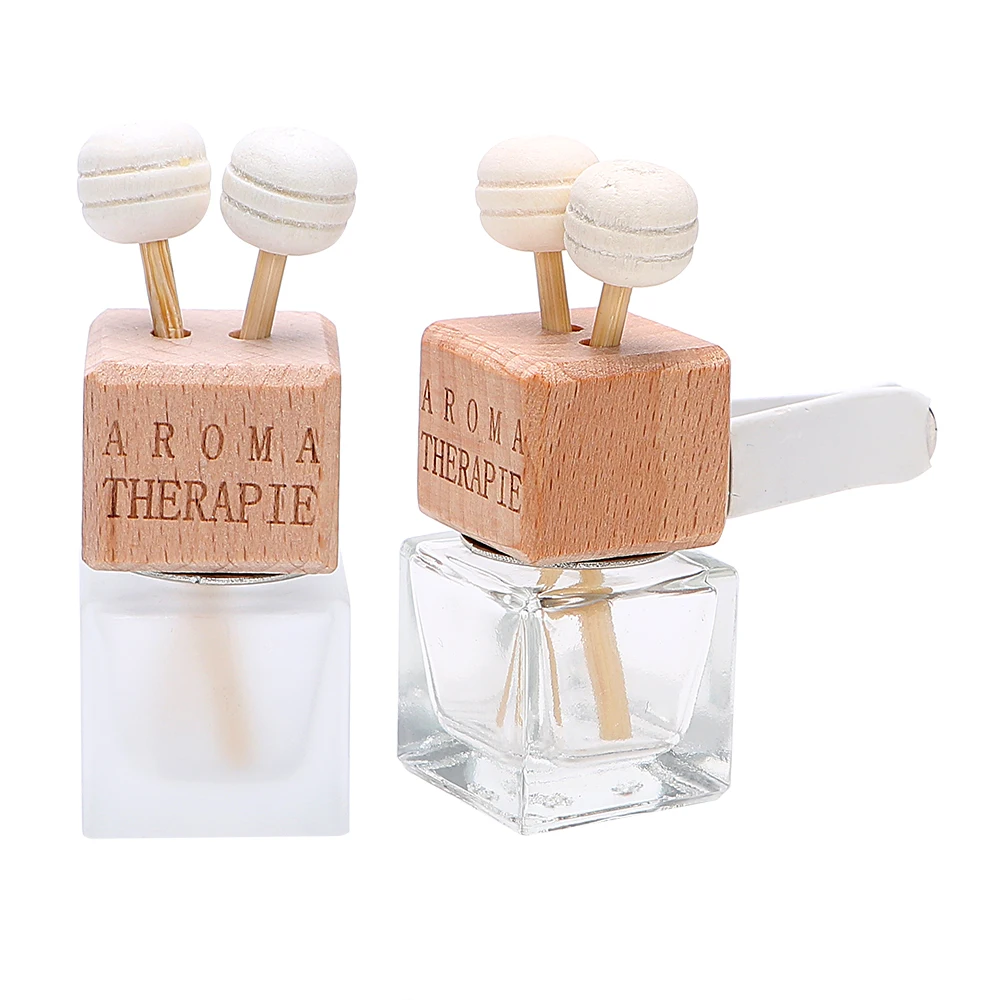 Frosted matte clear 8ml 10ml square car perfume bottle with clip use for auto air vent