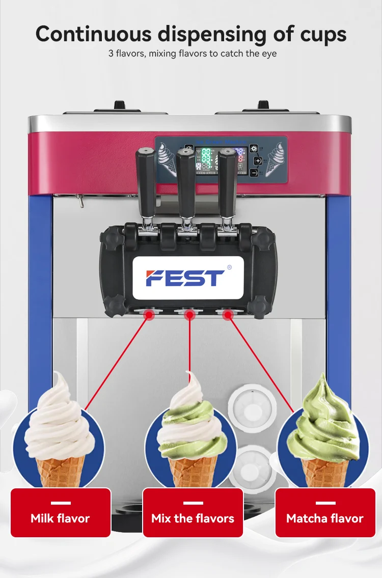 FEST Hot Sale High Quality Wholesale Commercial Ice Cream Machine 3 Flavors Soft Serve Ice Cream
