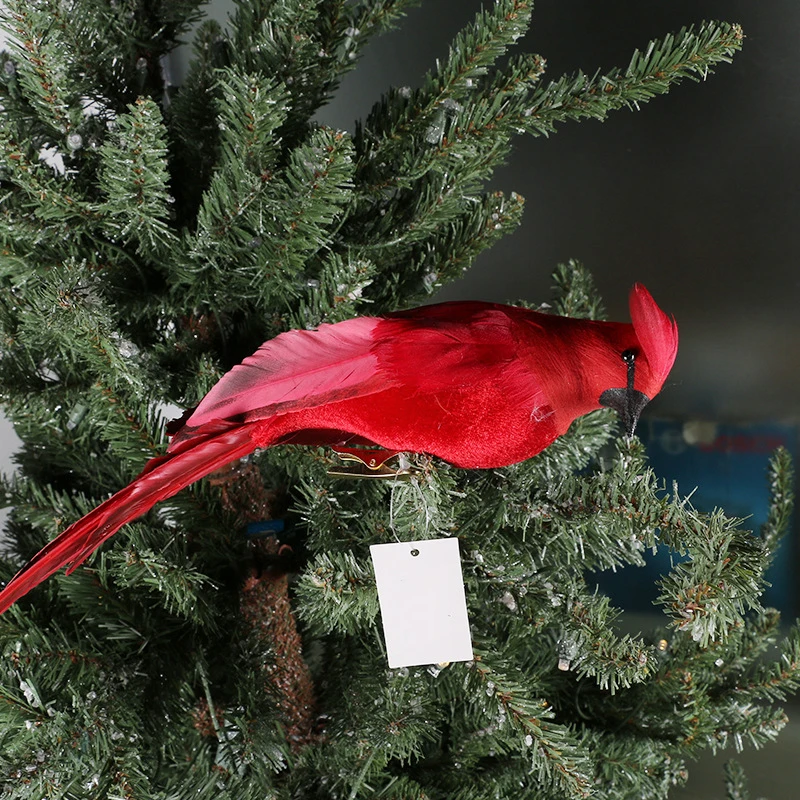 2023 Factory Wholesale New Feather 3D Red Bird Foam Bird For Christmas Tree Decoration
