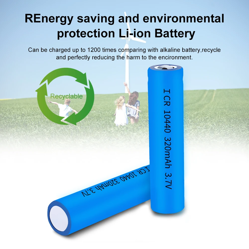 
3.7V ICR10440 320mAh Rechargeable Lithium Ion Batteries for LED Flashlight Torch 