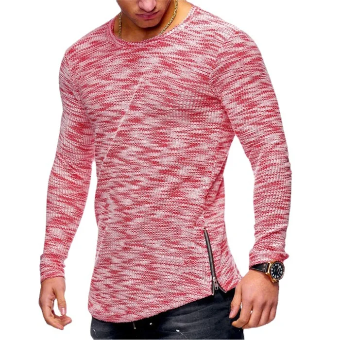 Gulidd  Quality Spring Mens Long Sleeve T-shirt Winter bottom shirt Side zipper embellished loose T-shirt