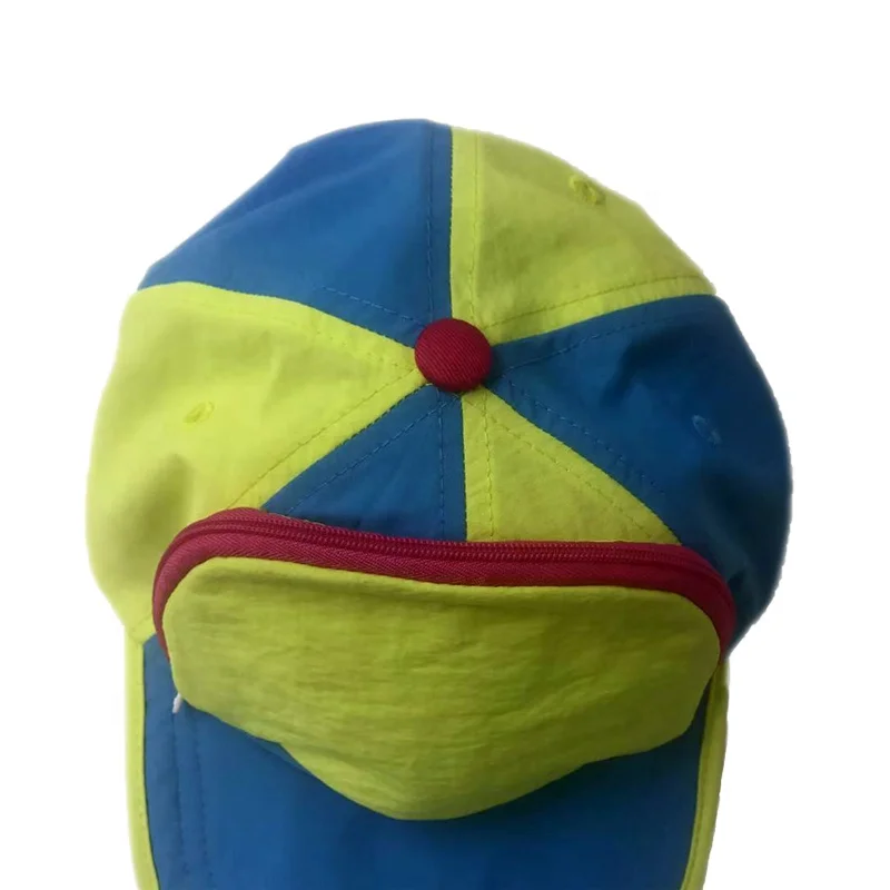 Мягкая быстросохнущая нейлоновая многоцветная самоупаковываемая бейсболка с передним карманом и плоскими полями