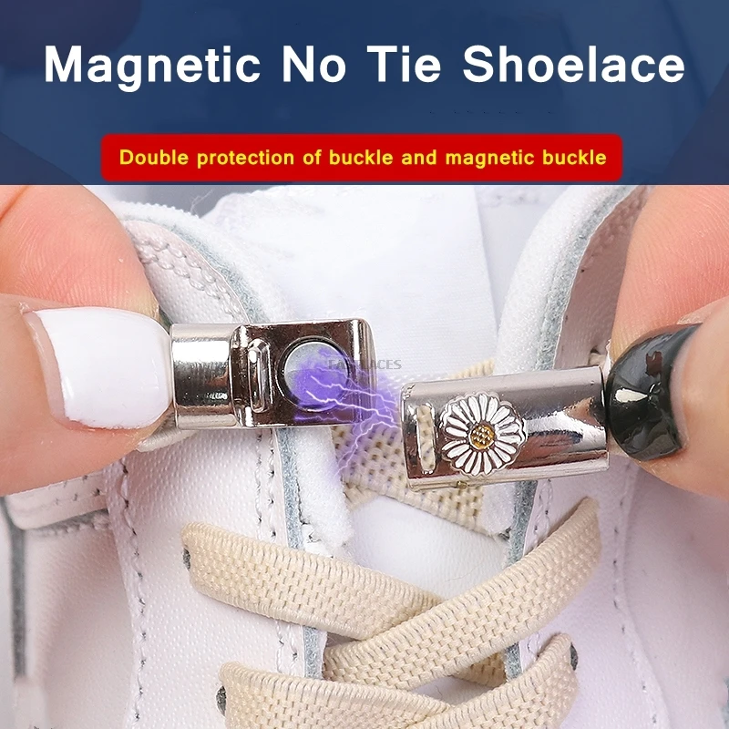 Flat Athletic No Tie Lazy Elastic Shoelaces Magnetic metal wire lock Shoe Laces Kids Adult Unisex Sneakers Lazy Shoe Laces