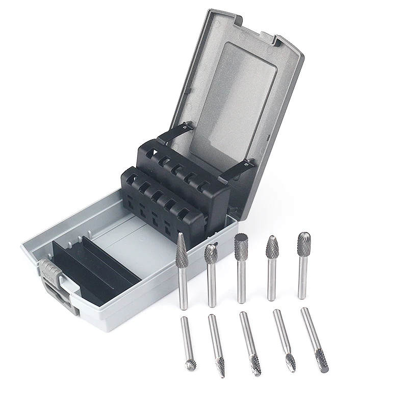 Wanya Tools 6.35mm 1/4 Inch 10pcs Standard Tungsten Solid Metal Grinding Rotary Carbide Burr Set