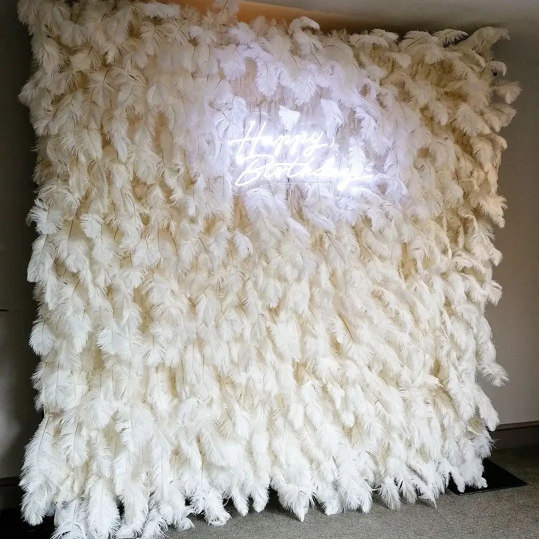 Wedding Party Decorations Supplies 8ft Red Ostrich Fake Feathers Backdrop Wall Panel Display Centerpieces for Birthday Party
