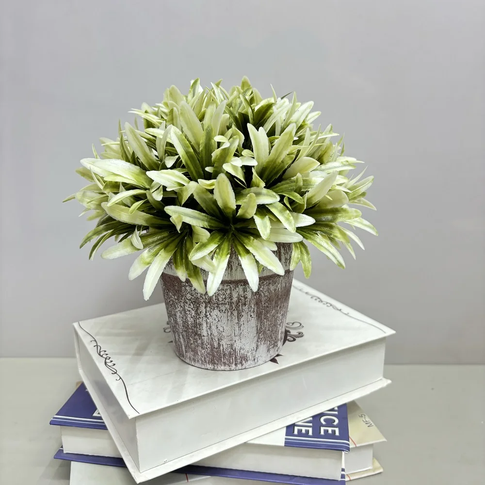 Nordic Unique Eco-friendly Bonsai Flowerpot Cabbage Leaves Planter Powder Coating Home Desktop Decorative Artificial Flowers