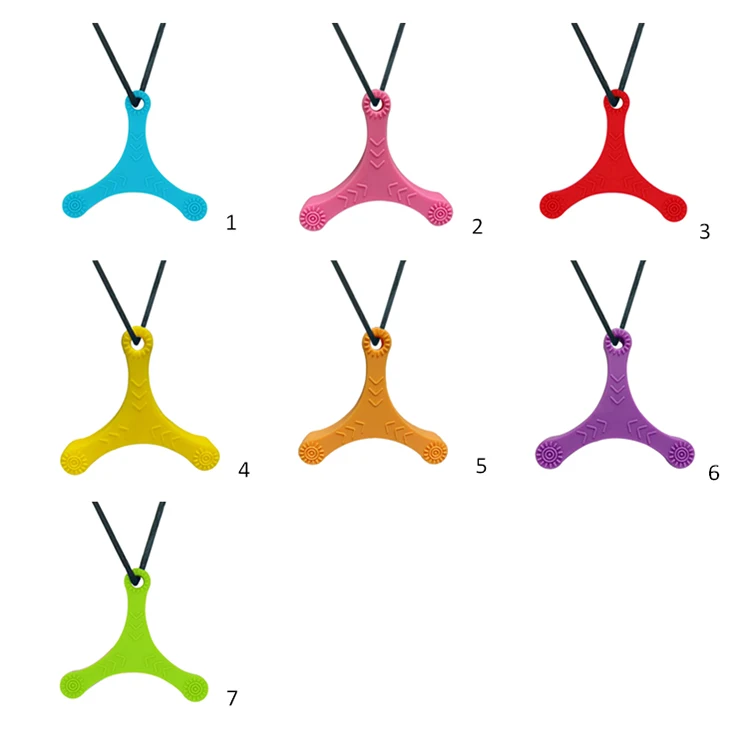 
Amazon Hot 7 Color Triangle Silicone Teether Darts Chewed Necklace for Autistic Children Baby Molar Sticks Baby Teether Necklace 