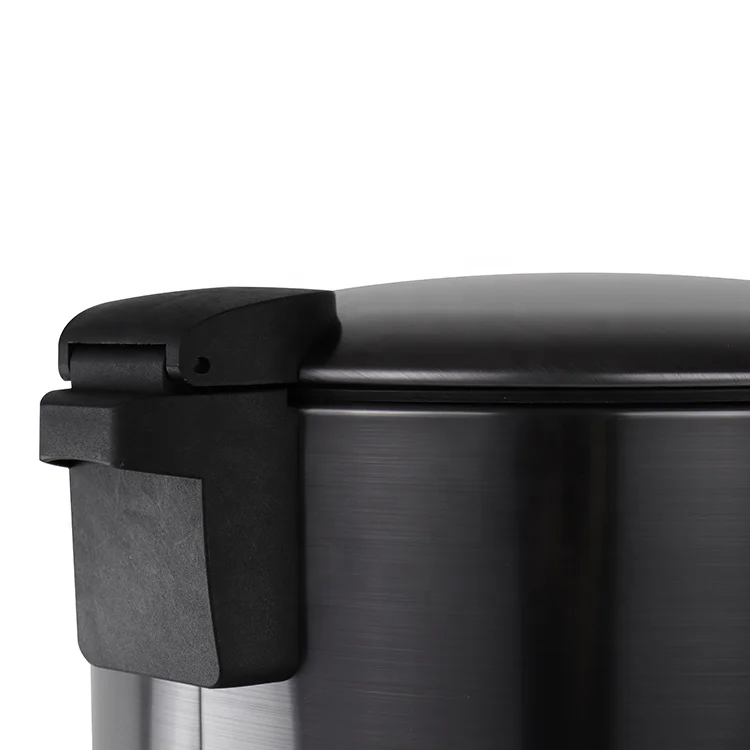 Modern black round shape dustbin with anti fingerprint oil iron powder coating foot pedal trash can