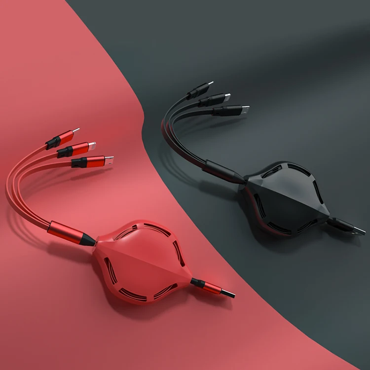 
Universal Fast Charging 3 in 1 Multi USB Retractable Cable Charger 