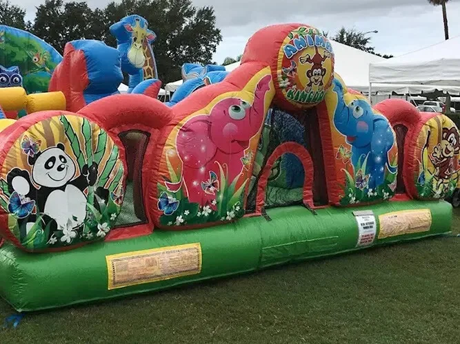 commercial custom moonwalk wild animals combo kingdom inflatable bouncer jumping bouncy castle jumper bounce house with slide