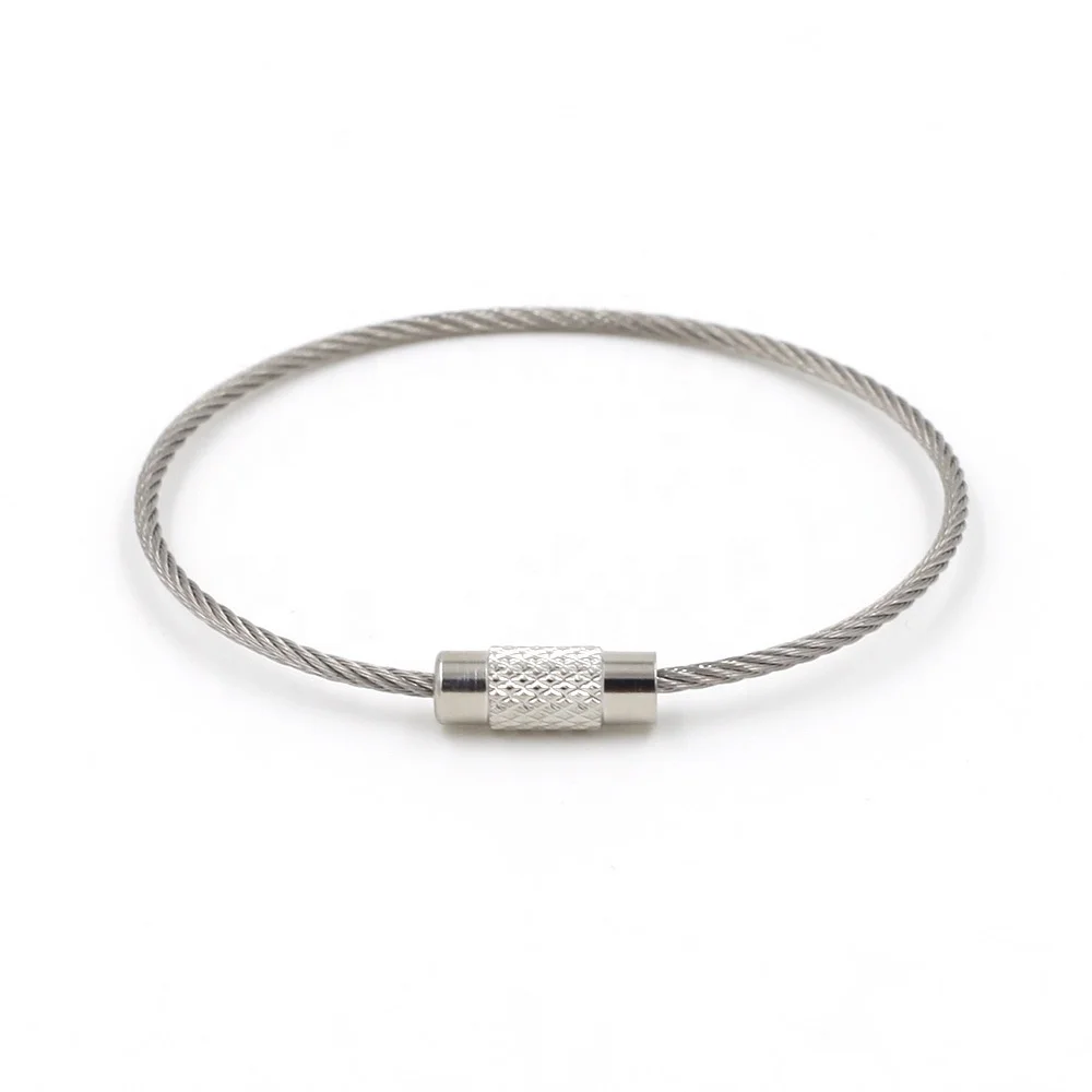 High Quality Stainless Steel Wire Rope Ring Screw Lock Clamp Stainless Steel Key Rings Cable Wire Loop For Luggage Tag