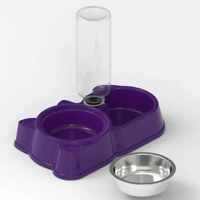 Automatic auto plastics portable pet water bottle feeder 2 in 1 for cats and dogs