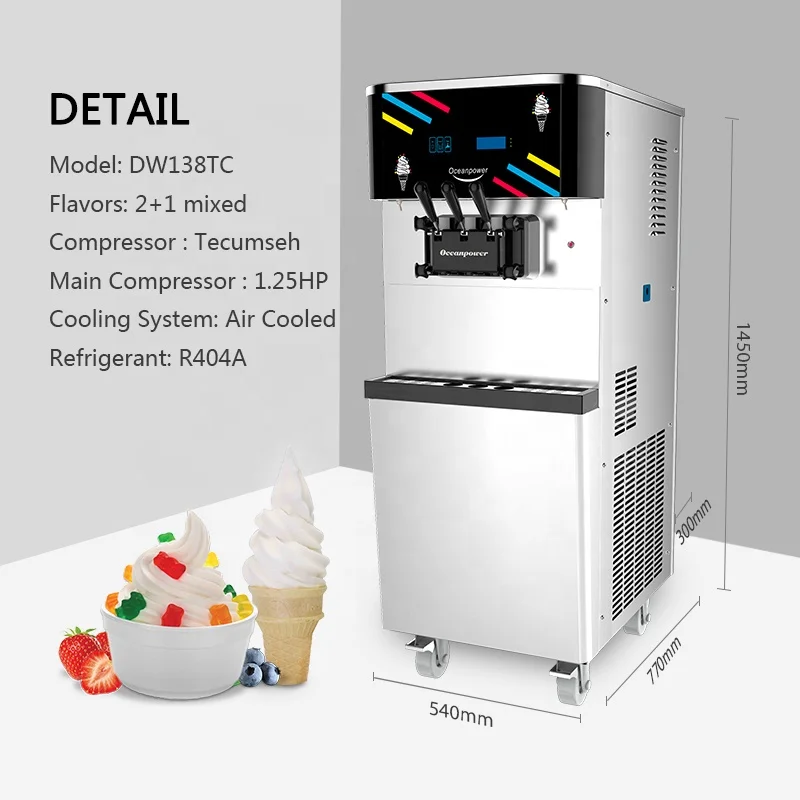 Oceanpower soft 2+1mixed commercial ice cream machine prices DW138TC frozen yogurt machine