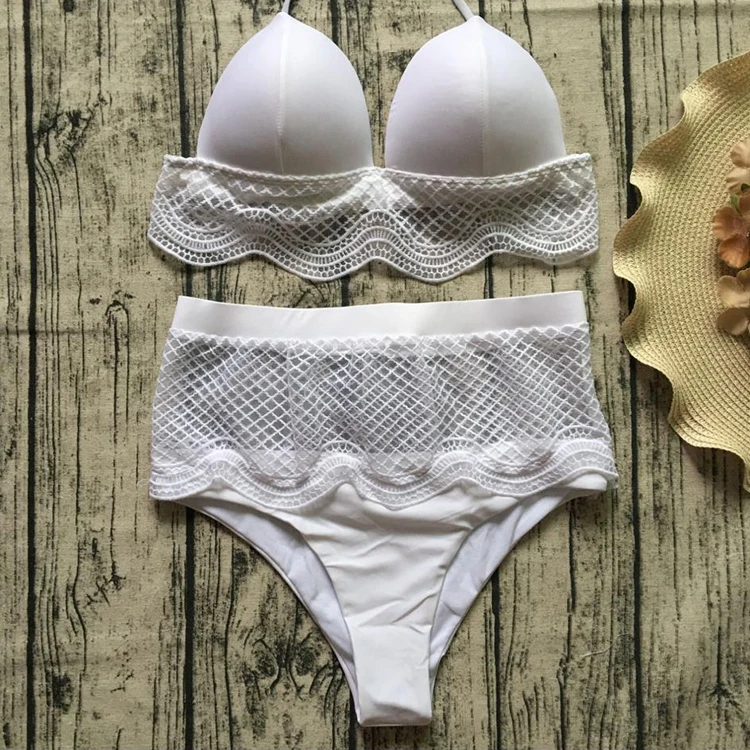 High Waist Swimwear Sexy Fashion Bathing Suits for Women Exotic Swimsuits White Split Crochet Bikinis