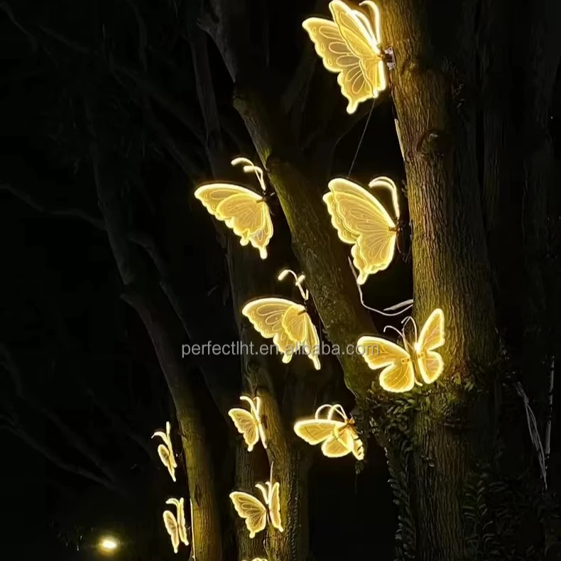 Wholesale LED wedding Christmas decoration props garden light electric luminous 40CM butterfly wings mobile outdoor garden light