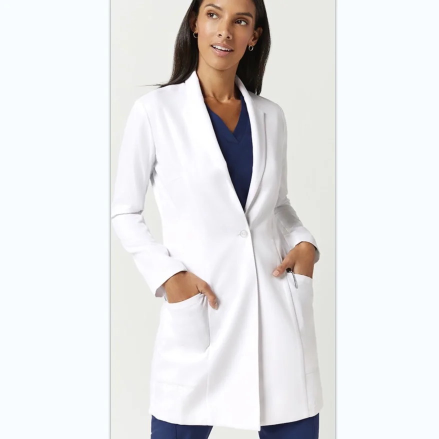 Cotton Polyester Hospital Unisex White Doctor Nurse Uniform Dress Smock Medical Surgical Lab Coat with Pockets