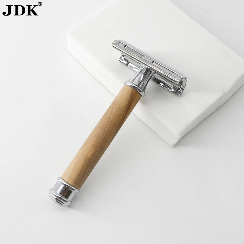 Thick Handle Razor natural wood +Aluminum Alloy Handle Safety Razor with Stainless Steel Blade Logo Custom