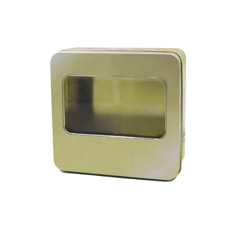 Tin Box Factory Square Sweetmeat Biscuit Box with Window OEM or ODM Metal Tin Box Christmas Gifts Container
