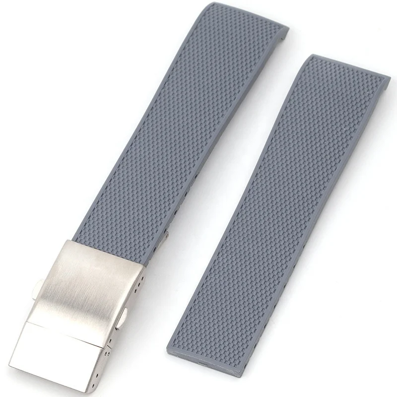 Luxury soft black green blue grey deployment 21mm silicone watch band for conquest longines diver rubber strap