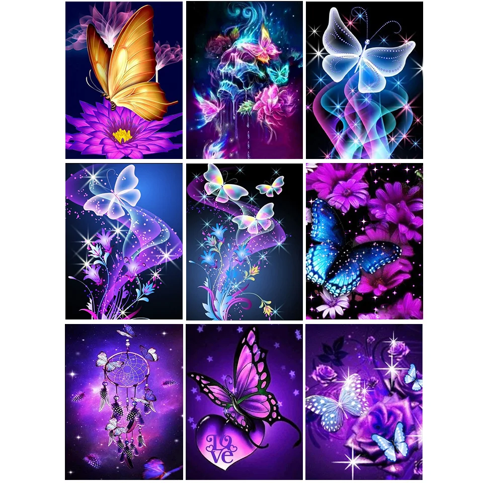 Cartoon Butterfly Full Drill round 5d Diy Painting Embroidery Cross Stitch Rhinestone Mosaic Painting Home Decor
