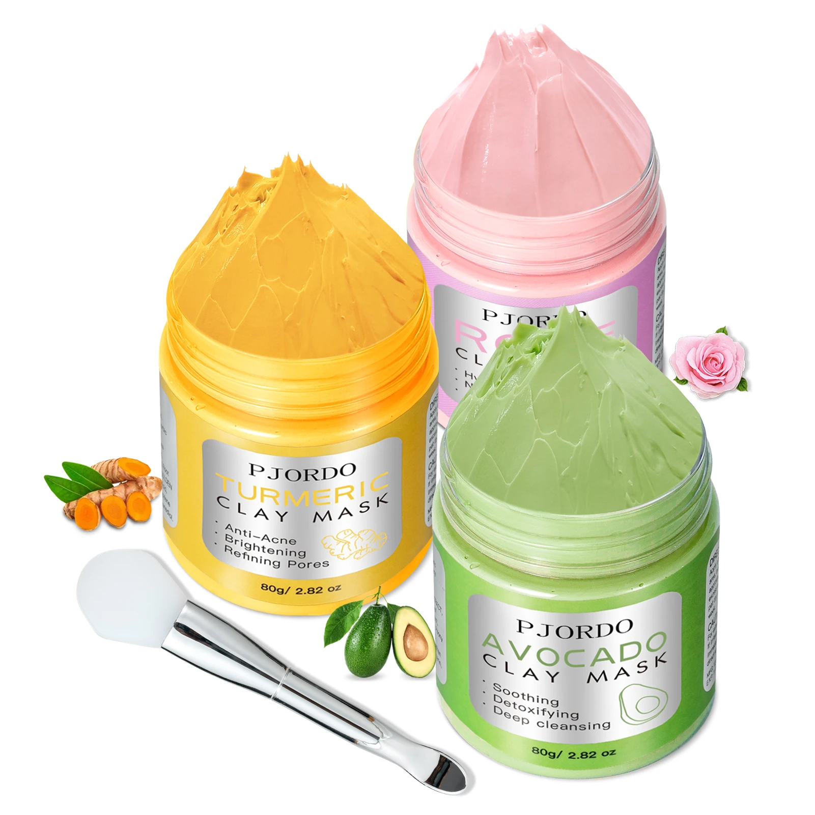 Private Label Face Skin Brighten Mud Mask Blackhead Removal Facial Anti Acne Organic Rose Avocado Turmeric Clay Mask