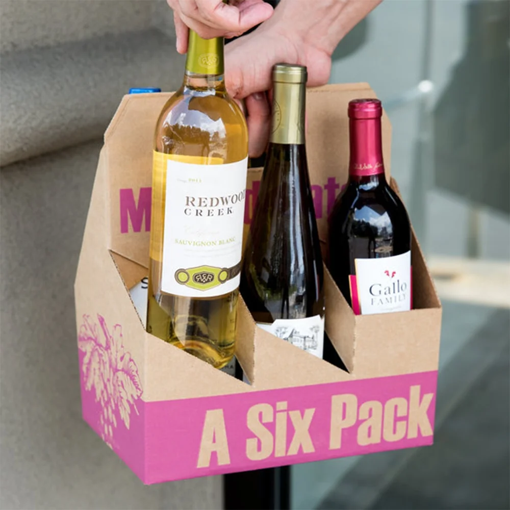 Custom logo Folding Corrugated Cardboard 6 Packs Bottles Beer Carriers Packaging Box with Handle