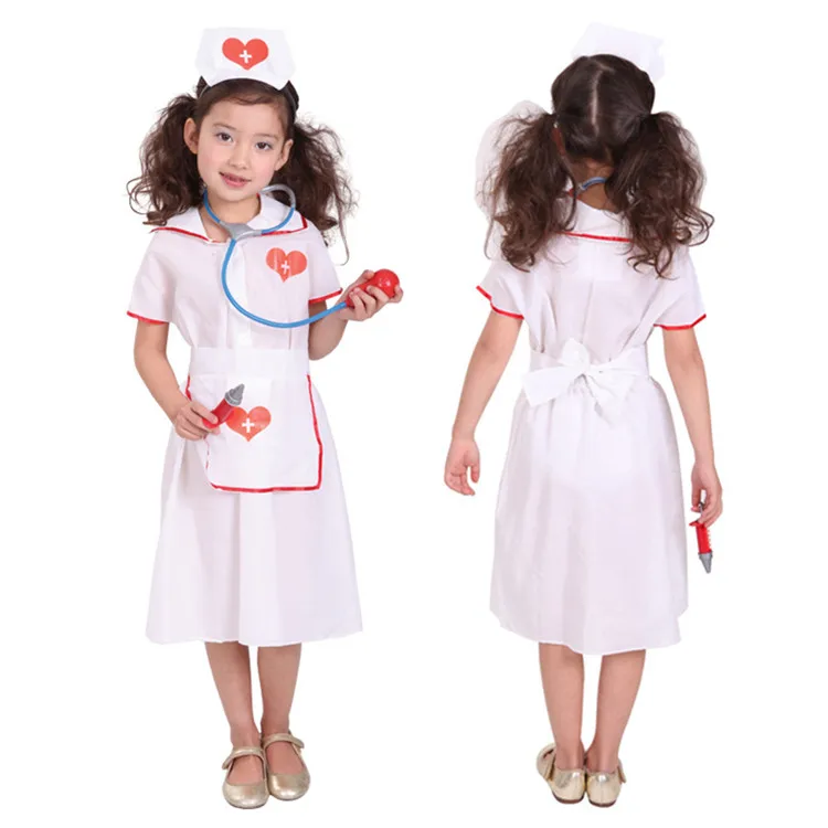 Girl Cute Doctor Costume Children Role-playing Costume Sets Heart Short Sleeve Doctor Nurse Uniform Dress