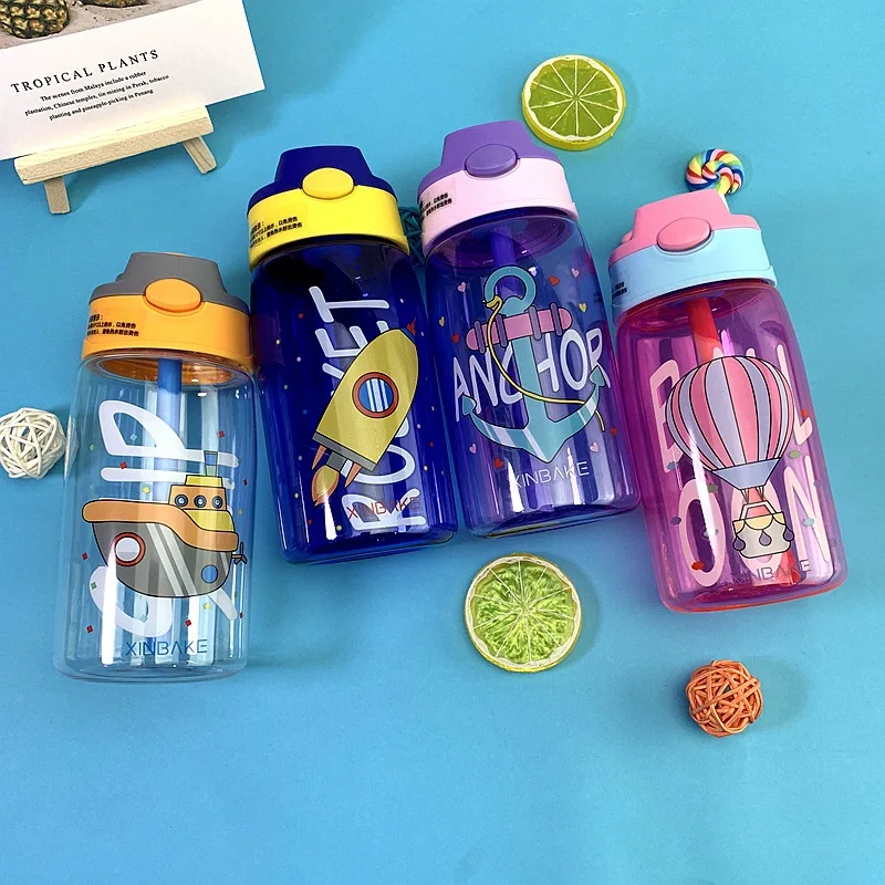 Seaygift 2020 yiwu wholesale portable cartoon pattern straw water bottle 500ml cute kids plastic unicorn water bottle for school