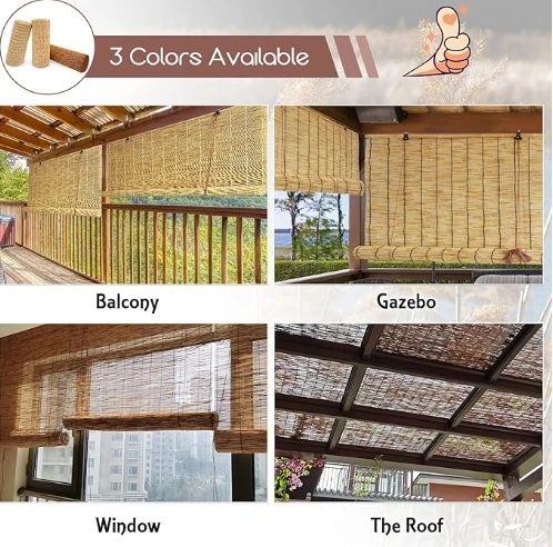 Roll up Reed Shade OutdoorBamboo Blinds Patio Reed Blinds Roman Roller Blinds Reed Curtain with Lifter Porch