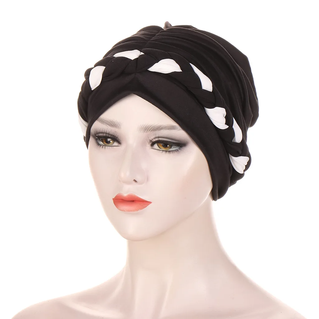 Hot Sales Women Ladies Muslim Hair Loss Stretch Turban Caps Cancer Chemo Hat Mixed Color Braid Head Scarf Beanie Bonnet