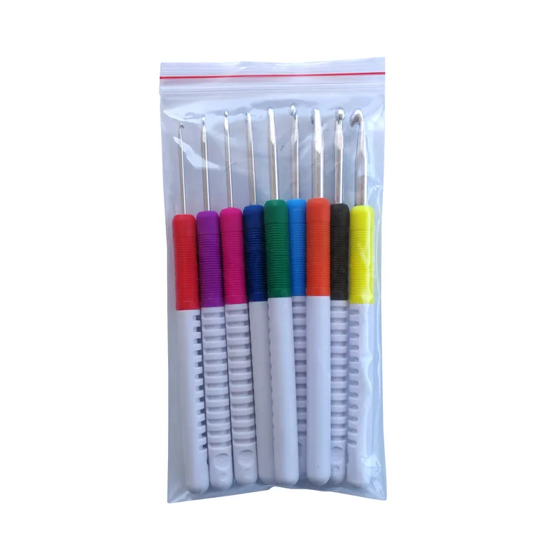 5pcs Fancy Soft TPR Handle Ergonomic Aluminum Gold Crochet Hook Set Double End