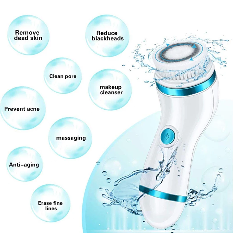 4 in 1 Electric Exfoliator Spin Brush Facial Cleansing Brush with Replaceable Heads