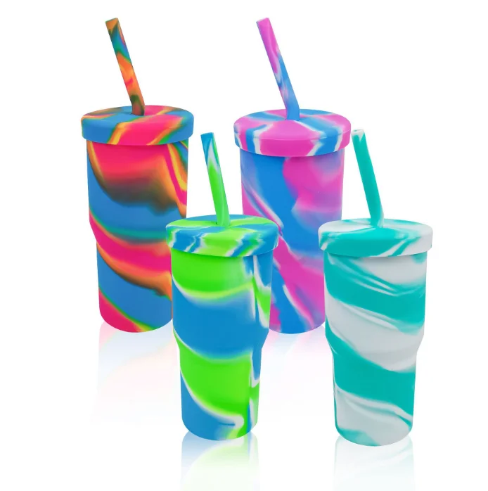Silicone Pint Glasses Unbreakable Reusable Durable and Shatterproof Silicone Cups for Parties Sports and Outdoor Mountain Marble