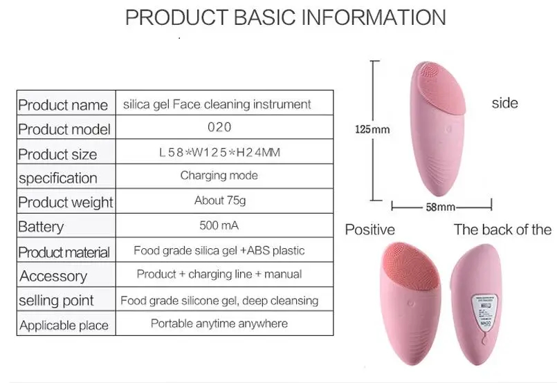 
Waterproof Sonic Vibration Facial Massager Rechargeable Makeup Cleaner Silicone Facial Cleansing Brush Electric 