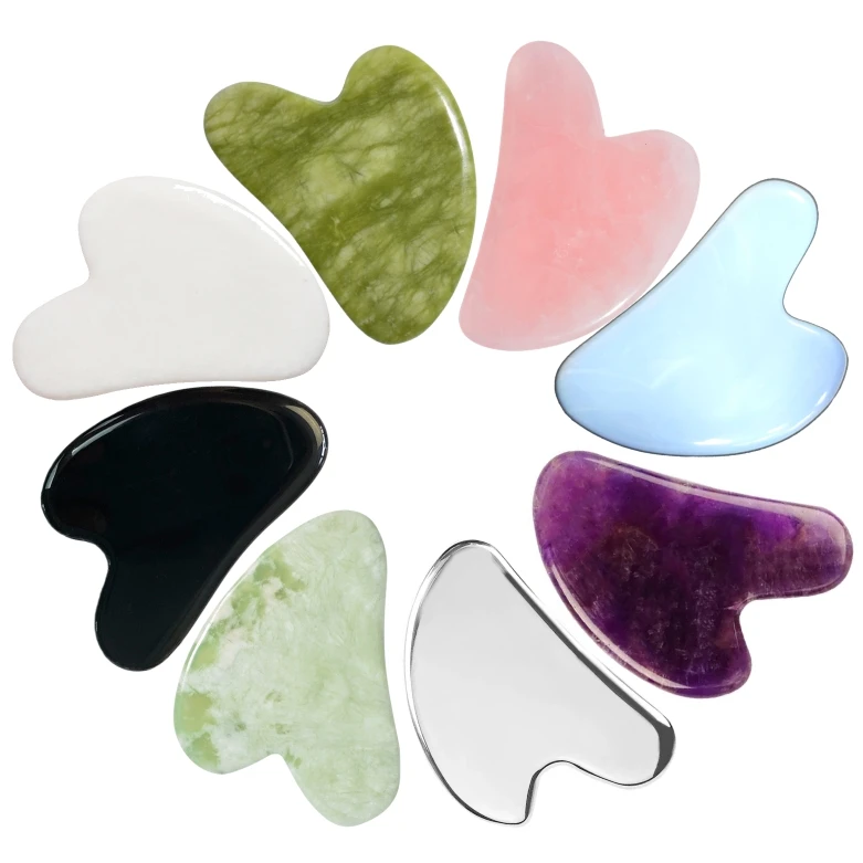 Ready to ship Best selling Pink PORTABLE gua sha face Facial massage guasha face caring jade