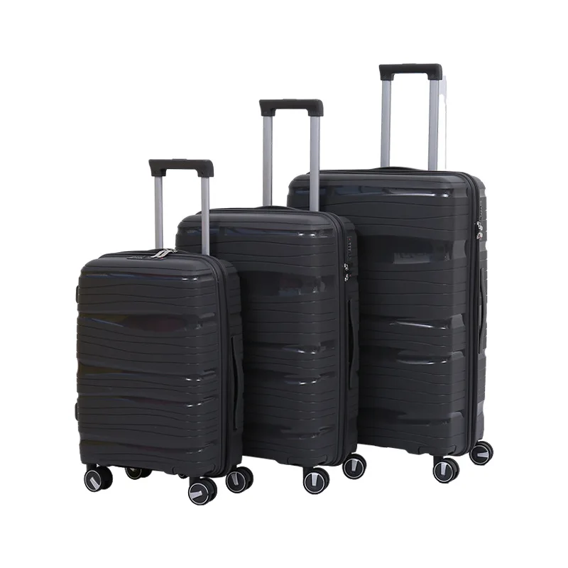 Accept custom PP luggage set 3 pieces combination lock universal wheel hard shell suitcase with tie rod