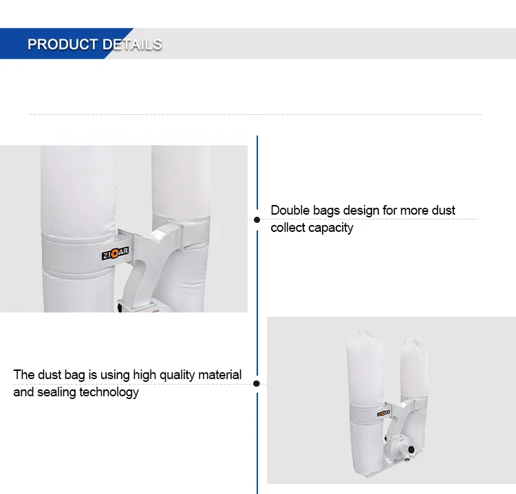 ZICAR Long Service Life  Wood Dust Collector For Woodworking Double Bags Wood Dust Collector FM9030