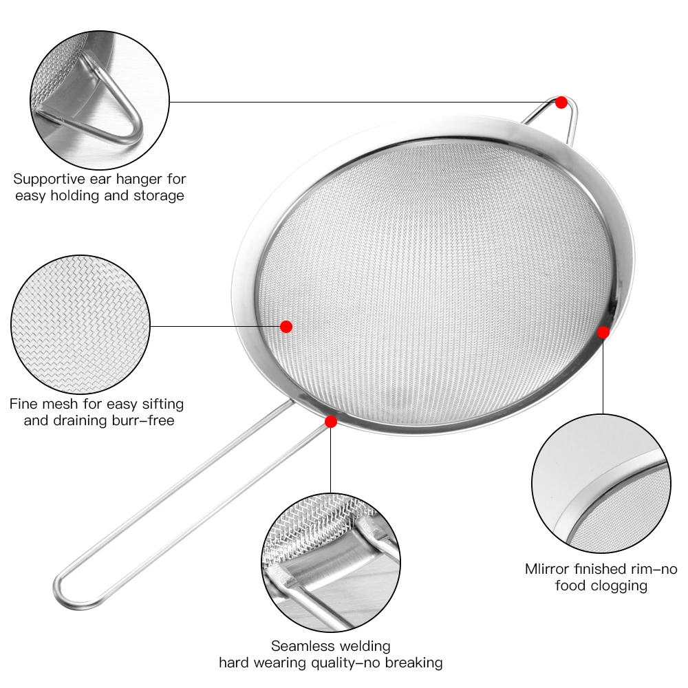 Hot Selling Multiple Size Strainer Stainless Steel Food And Mesh Tea Strainer Mini Juicer Filter Colander Strainer