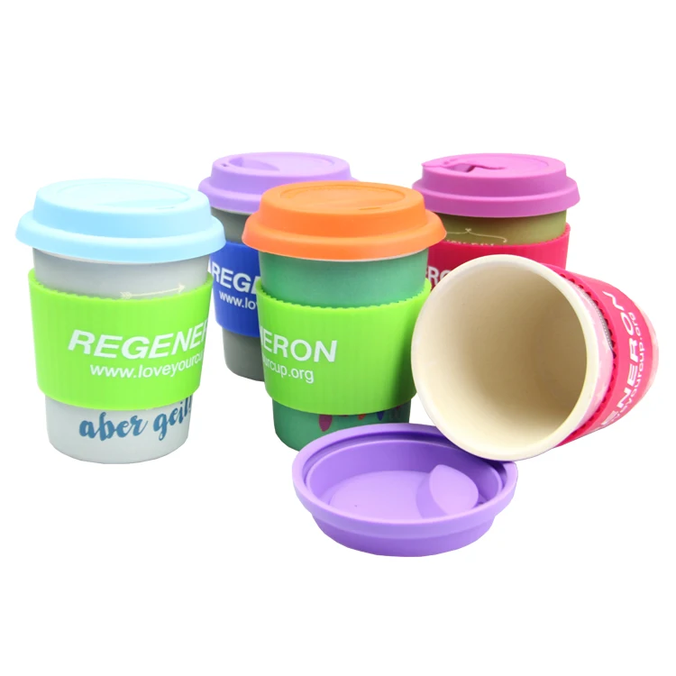 
Горячая Распродажа, чашка для кофе из натурального бамбукового волокна с силиконовой крышкой 