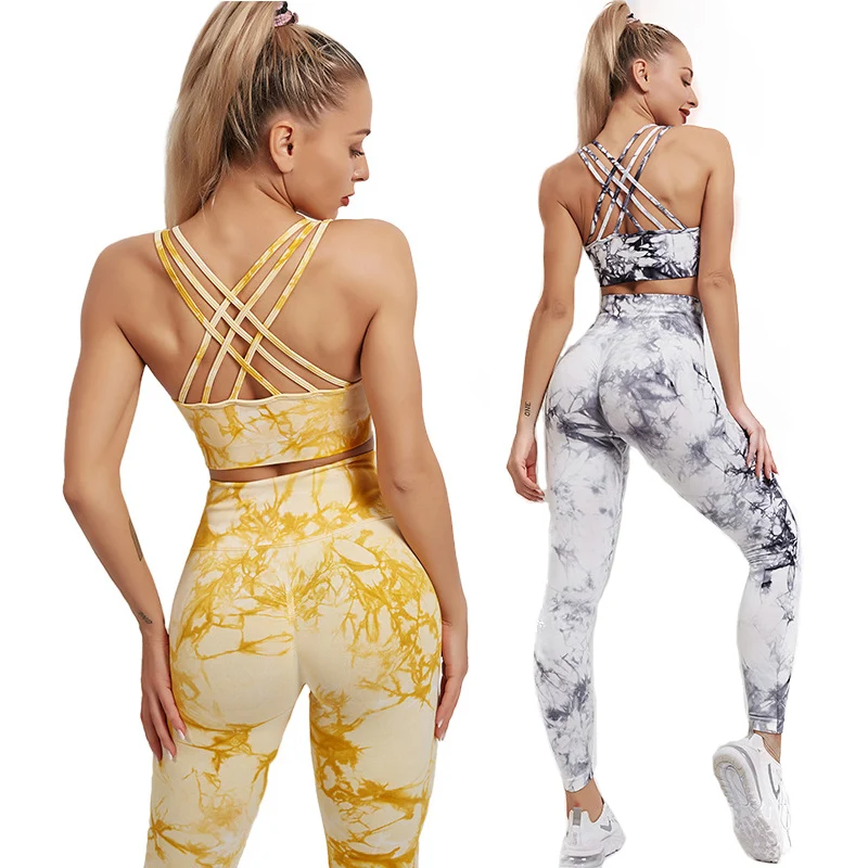 PASUXI Wholesale Fitness Yoga Apparel Ladies High Waist Seamless Leggings Sports Bra Custom Gym Workout Tie Dye Women Yoga Set