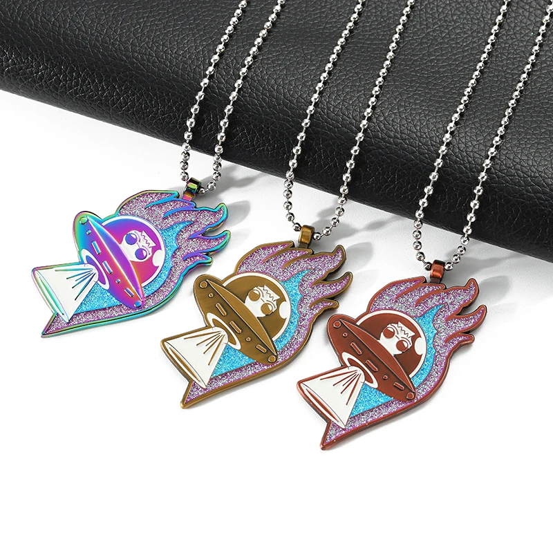 Custom Design Rainbow Plating Glow In The Dark big charm necklace for men /Fashion Jewelry pendant necklace with beads chain