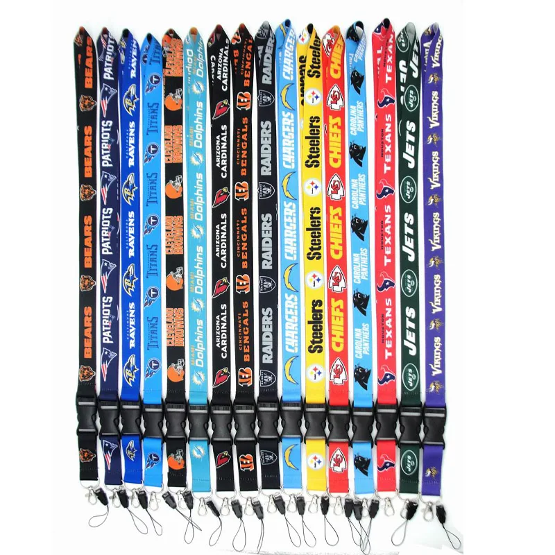 Wholesale Manufacturer Direct Sell 32 Team NFL Rugby Polyester Lanyards Custom Logo Sublimation Printing Promotional Lanyard