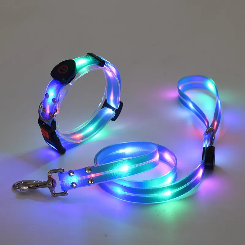 5pcs MOQ Pet Dog LED Collar Light Up Dog Collar Luxury Adjustable PVC Rechargeable LED Pet Dog Collar and Leash Set
