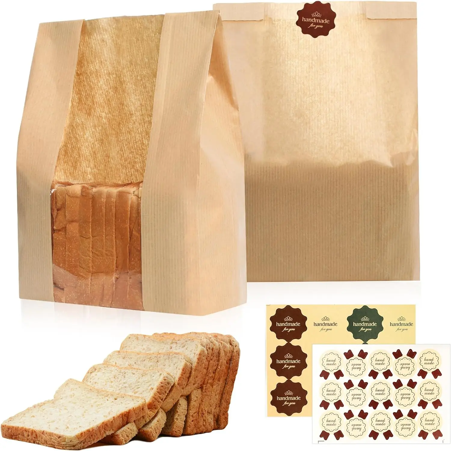 Custom Logo Paper Bread Loaf Bag Kraft Snack Food Packaging Bakery Bag With Window
