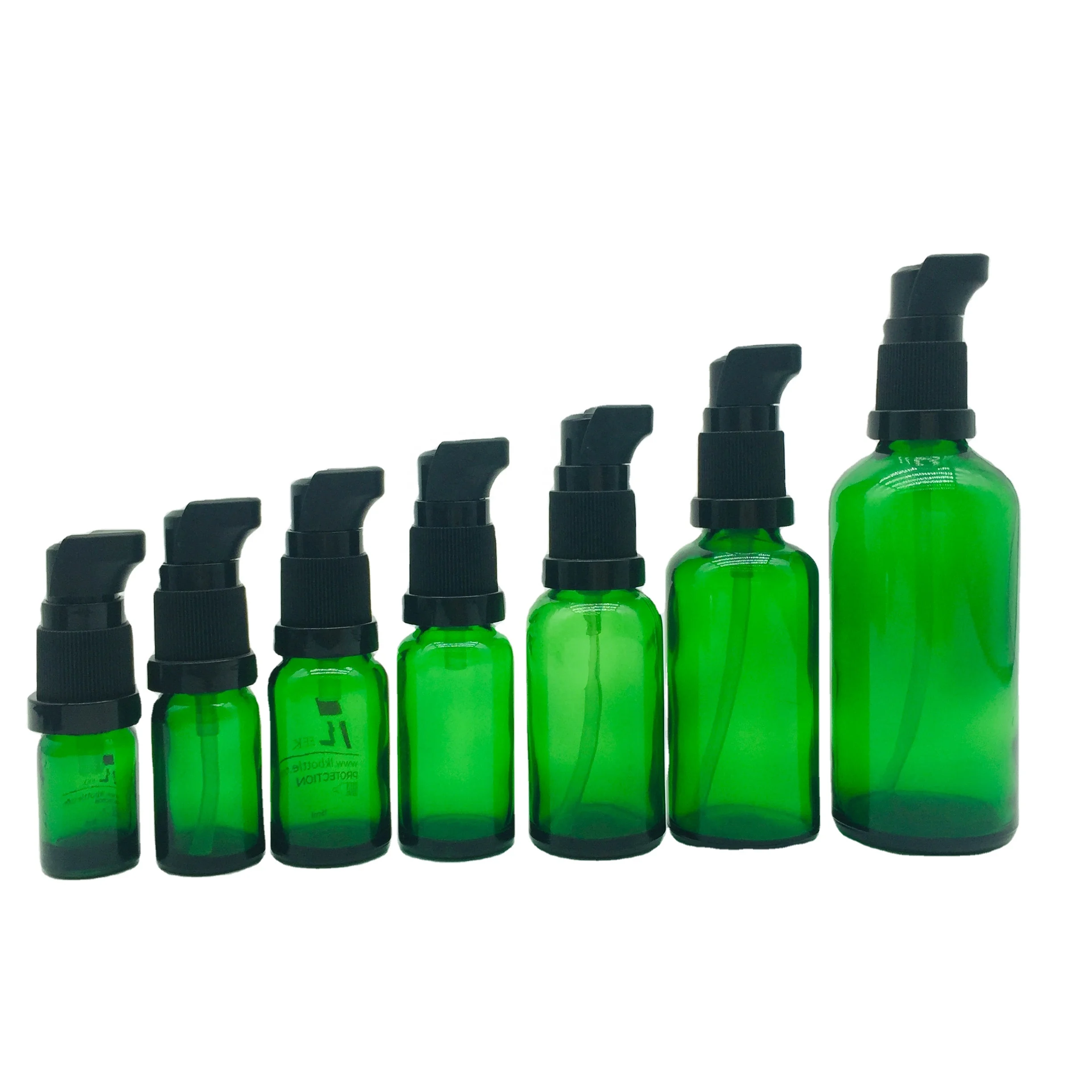Stocking 5ml 10ml 15ml 20ml 30ml 50ml 100ml green glass cbd oil serum pump bottle