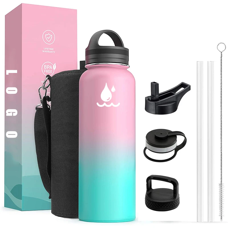 New Design No Minimum Stainless Steel Vacuum Flask Thermos Insulated Water Bottle with Sleeve Bag