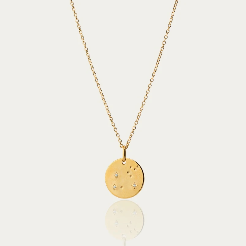 Custom 12 Constellation Zodiac Sign Europe Simple Jewelry Gold Coin With Star Comet Pendant Necklace For Women