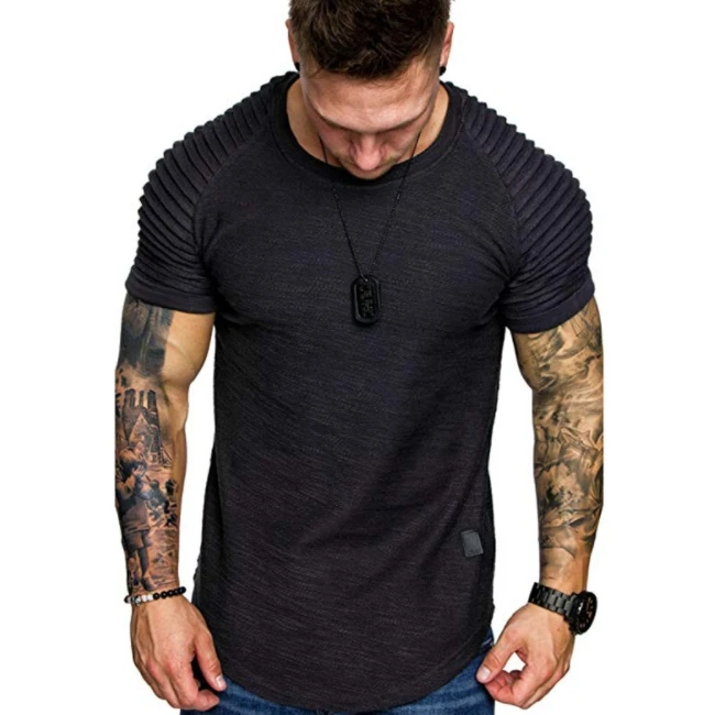 
SE3243 Mens boat neck blouse shoulder fold designs short sleeve oversized tshirt wholesale men 
