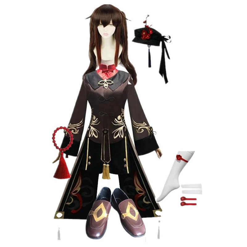 ecowalson Genshin Impact Hutao Cosplay Costume Uniform Wig Cosplay Anime Game Hu Tao Chinese Style Halloween Costumes For Women